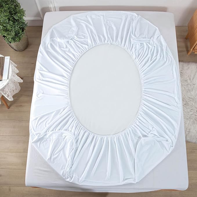 Kingnex Twin Mattress Protector Waterproof Smooth Suface Fitted Sheet Style Mattress Cover with Elastic Skirt