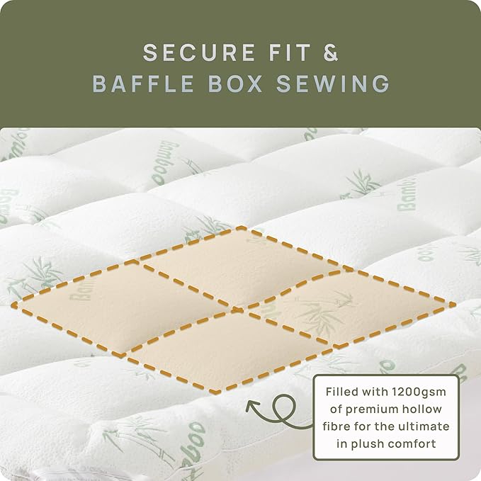 Cooling Mattress Topper - Full Size | Plush Pad Mattress Topper for Back Pain Relief, 8-21" Deep Pocket | Viscose Made from Bamboo Pillow Top | Bedroom Essentials