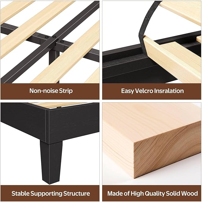 Rolanstar Queen Bed Frame with Headboard, Built-in USB & Type-C Charging, RGB LED Lights, 800LBS Wood Slat Support, Under-Bed Storage, No Box Spring Needed, Easy Assembly