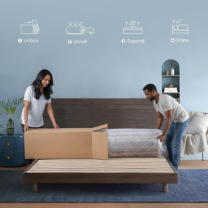 Coolvie 12 Inch Queen Mattress in a Box, Cooling Hybrid Mattress Queen Size with Latex & Memory Foam, Pocket Innerspring for Pressure Relief & Motion Isolation, Medium Firm, 100-Night Trial