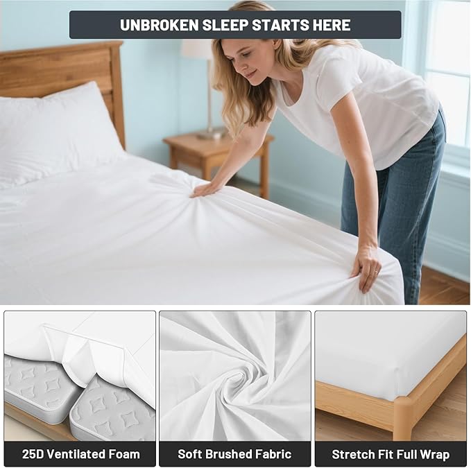 3-in-1 Fitted Sheet with Bed Bridge | Twin XL to King Converter Kit with Split King Gap Filler for Adjustable Bed,Integrated Bed Bridge Kit,White