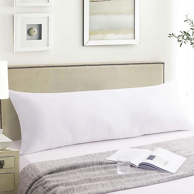SHOUREN Cotton Body Pillow Insert - Cooling Breathable Full Body Pillow for Side Sleeper - Soft Long Bed Pillow for Adults - 20 x 54 inch-White
