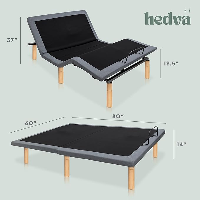 Hedva Adjustable Bed Frame with Massage Motors, 4 USB Ports, LED Light, 5-Minute Assembly, Multiple Preset Positions for Ultimate Comfort, Wireless Remote Control Adjustable Bed (Natural, Queen)