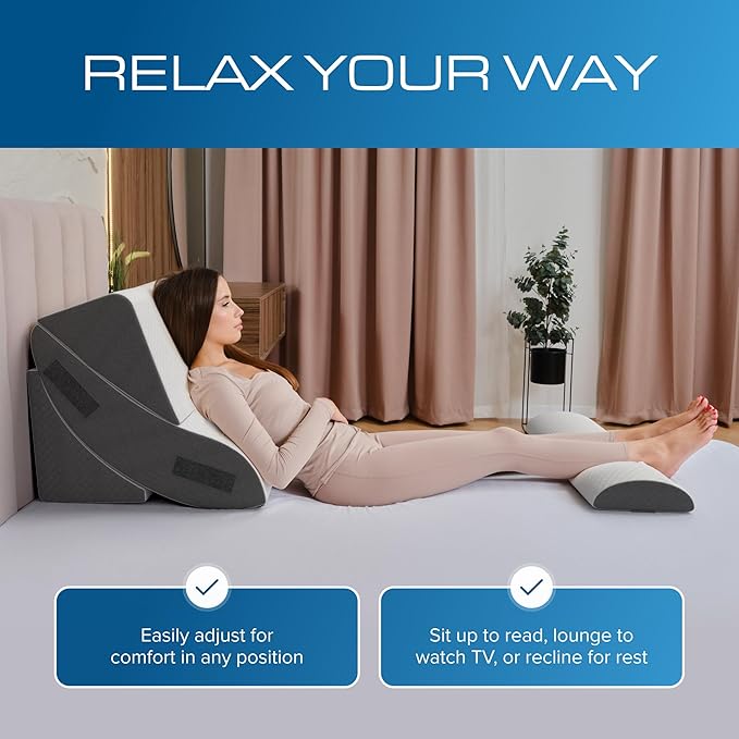 Kolbs Bed Wedge Pillow for Sleep Apnea, FSA Eligible Acid Reflux, and Back Pain Relief, with Chic Jacquard Cover - Headboard Wedges for Sleeping (4 Piece Wedge Set)