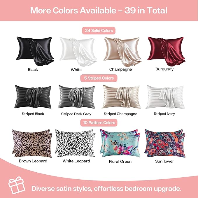 MR&HM Satin Pillowcase for Hair and Skin, Silk Satin Pillowcase 2 Pack, King Size Pillow Cases Set of 2, Silky Pillow Cover with Envelope Closure (20x36, Blush)