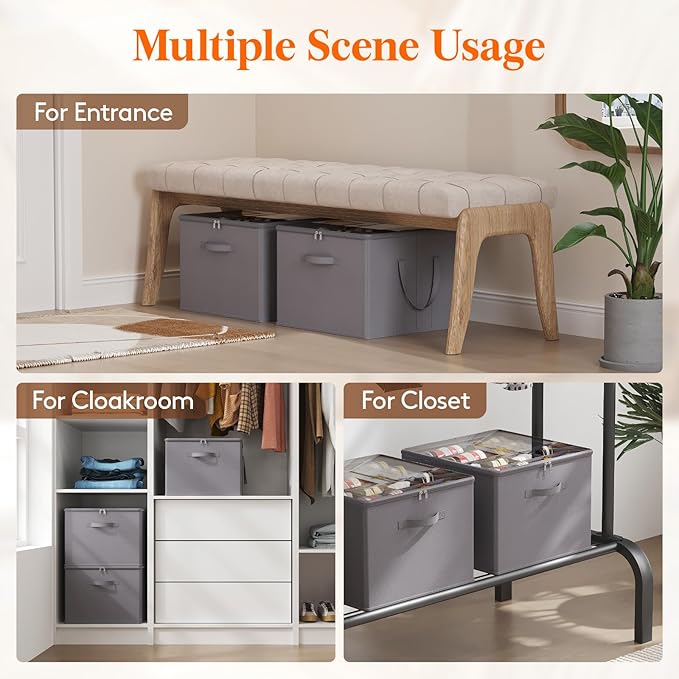 Lifewit Shoe Storage Organizer for Closet, Fabric Large Shoe Box Storage Containers with Clear Cover, Foldable Bins for Boots Heels Sneakers Fits 24-32 Pairs (Each 12-16 Pairs) 2 Pack Gray