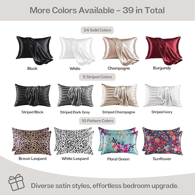 MR&HM Satin Pillowcase for Hair and Skin, Silk Satin Pillowcase 2 Pack, King Size Pillow Cases Set of 2, Silky Pillow Cover with Envelope Closure (20x36, Ivory)