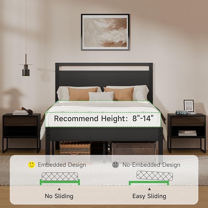 Z-hom Easy Assembly Sturdy Metal Platform Bed, Full Size Bed Frame with Headboard & Footboard, Anti-Slip & Silent Support, No Box Spring Needed with Underbed Storage, Modern Bedroom Furniture, Black