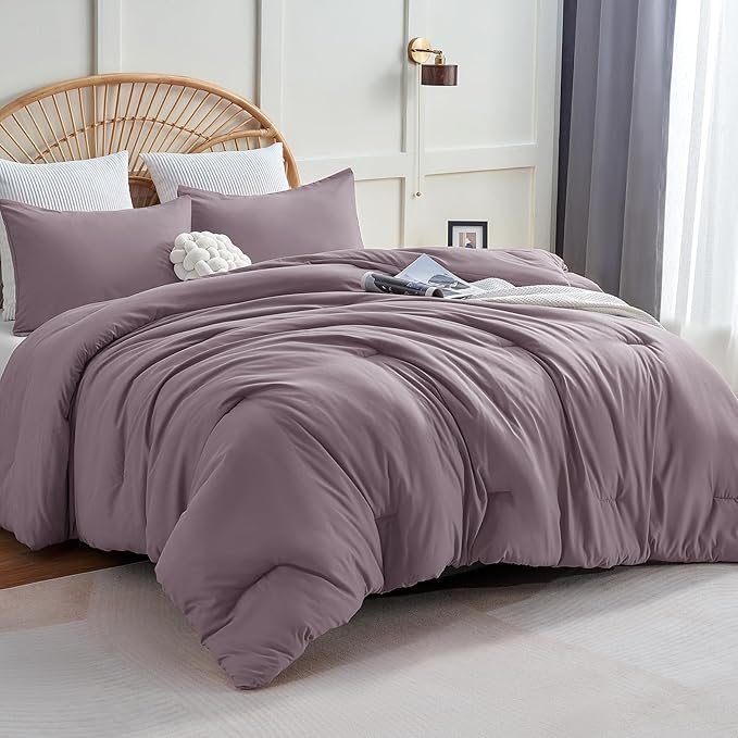 CozyLux Twin Comforter Set Dusty Purple, 2 Pieces Twin Extra Long Solid Breathable Bedding Sets College Dorm, Twin XL Grayish Purple Luxury Bed Set with Down Alternative Comforter and 1 Pillowcase