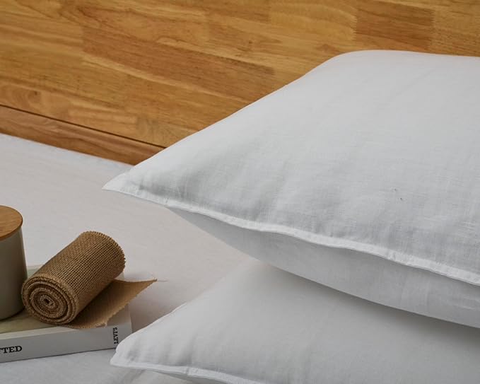 CHUFFED Linen Pillow Cases 2 Pack 100% Linen Standard Pillowcases, Breathable and Cooling Washed Queen Pillow Shams with Zipper Closure, 20x30 Inches,White