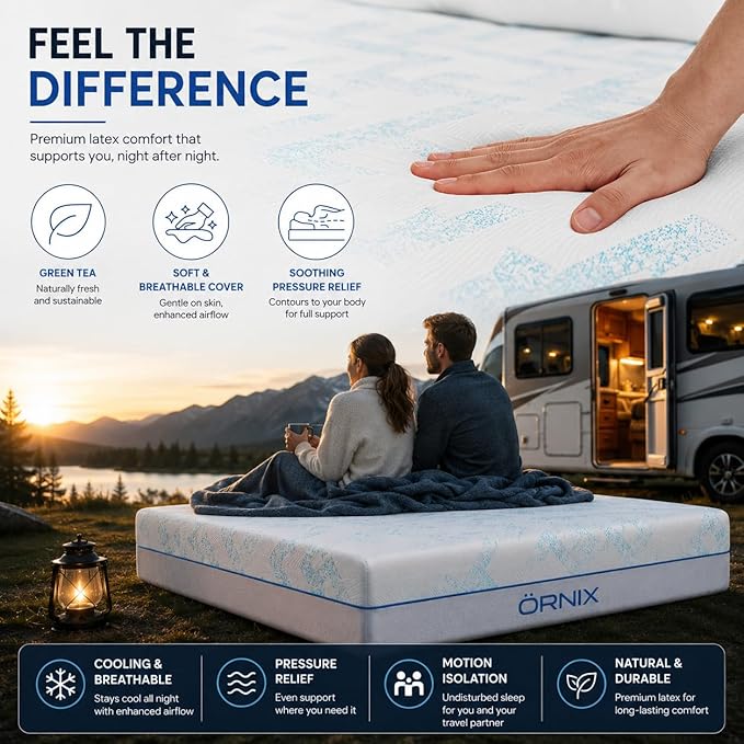 Ornix 10 Inch Short Queen RV Mattress 60x75, Gel Memory Foam RV Mattress in a Box, Cooling Medium Firm Camper Mattress, Fiberglass Free CertiPUR-US RV Queen Mattress for Travel Trailer & Camper