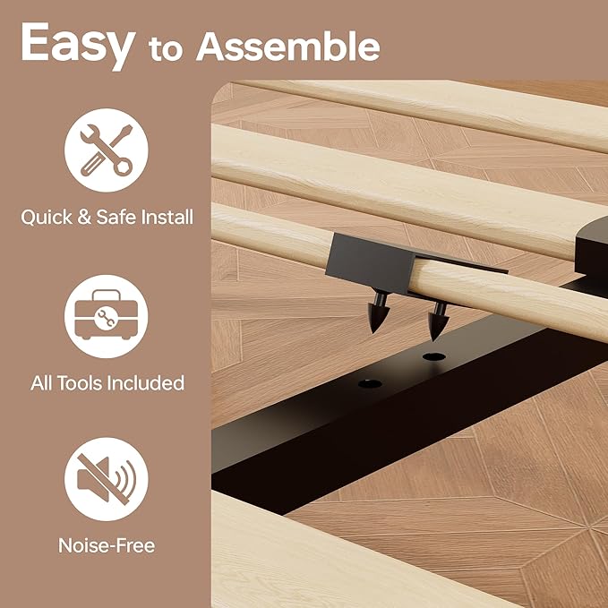 Tyndall Full Size Bed Frame, 12 Inch Solid Wood Platform Bed with Wooden Slats, Natural Finish Wood Bed Frame with Underbed Space for Storage, Easy Assembly, No Box Spring Needed