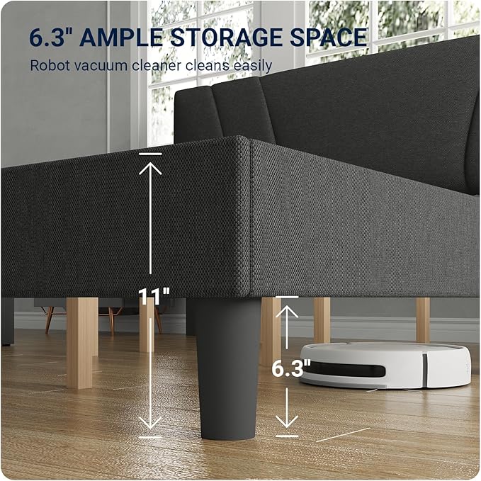 Avenco Full Bed Frame, Upholstered Platform Bed Frame with Adjustable Headboard, Wood Slat Support, Easy Assembly, No Box Spring Needed, Dark Grey