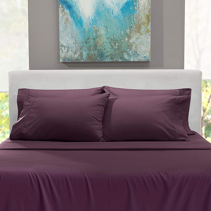 Hearth & Harbor Extra Deep Pocket King Size Sets - Fits Mattress 18-24 Inches Deep - Extra Deep Pocket Sheets - 6 Piece King Size - Eggplant