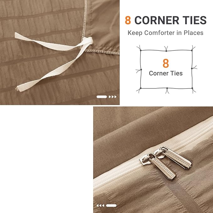 HYMOKEGE Brown Duvet Cover King Size, Ultra Soft 3-Piece Seersucker Duvet Cover Set with Zipper Closure, Soft Brushed Microfiber Bedding Set with 8 Corner Ties (104"x90", 2 Pillowshams)