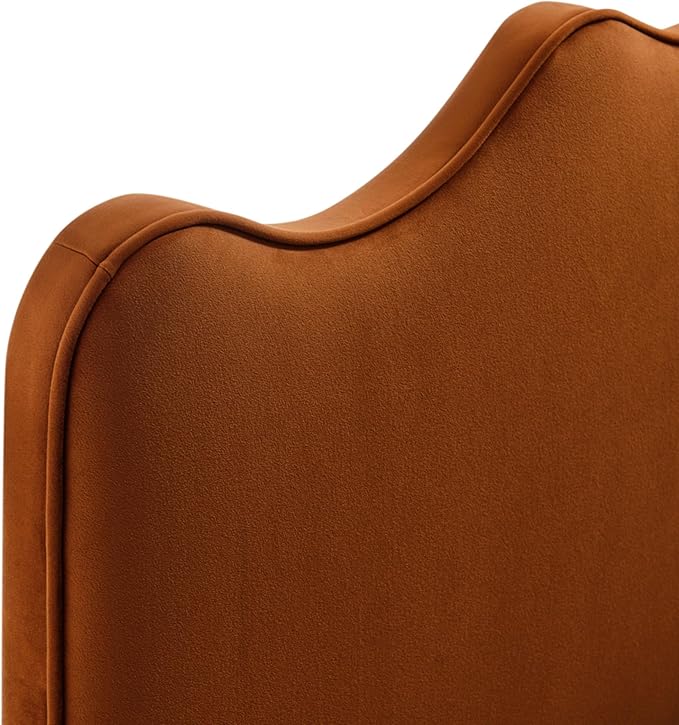 Monday Athena Full Size Performance Velvet Adjustable Headboard in Rust - with Scalloped Wave Design and Stain-Resistant Velvet Upholstery
