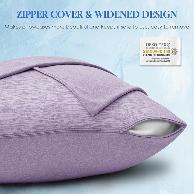 CHOSHOME Cooling Pillow Cases Zipper Pillow Covers Q-Max > 0.45 Zippered Pillowcases for Hot Sleepers, Soft, Breathable, Skin-Friendly, 2 Pack (Standard, 20"x26", Purple)