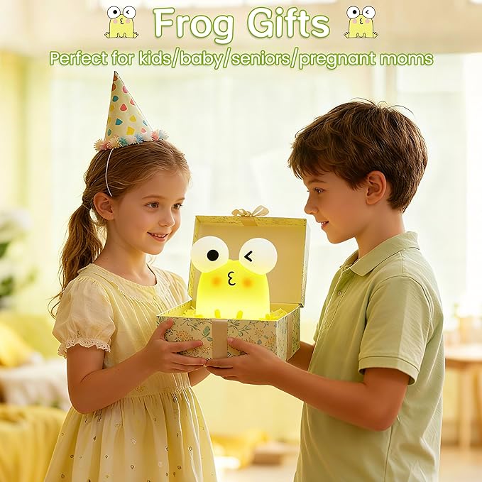 FAMIDUO Frog Night Light for Kids, Cute Funny LED Squishy Animal Silicone Lamp, Dimmable/Timer Nursery Night Light for Baby, Rechargeable Touch Bedside Lamp,Kids Room Decor, Boys Girls Birthday Gift