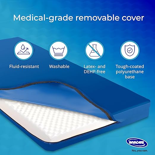 Invacare Hospital Bed Mattress, Long Term Care Pressure Redistribution Medical-Grade Foam Mattress, 5 Fortress Shaped Cells, Fluid-Resistant Removable Cover, Made in The USA