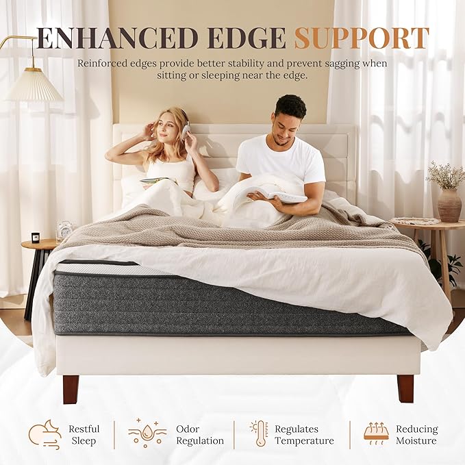CH Charme House Full Size Mattress, 12 Inch Full Hybrid Mattress in a Box, Medium Feel Foam and Individual Pocket Springs, Extra Edge Support, Pressure Relief, CertiPUR-US, Grey
