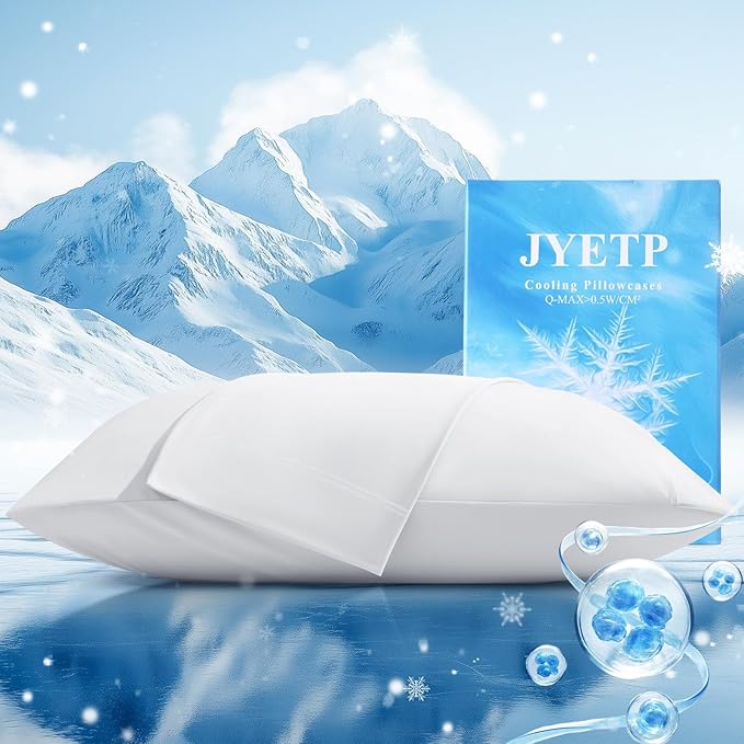 Cooling Pillow Cases 2 Pack Queen Size Cooling Pillowcases for Hot Sleeper Q-Max>0.5, Hydrates Skin & Hair, Reduces Wrinkles & Frizz, Soft Smooth Silky Pillowcases Envelope Set of 2, White
