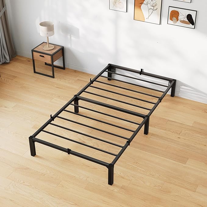 GarveeHome 8 in Twin Bed Frame, Heavy Duty Metal Platform Bed Frame with Durable Iron Slat Support and Legs, No Box Spring Required, No Screws Needed, Support Up to 800 LBS