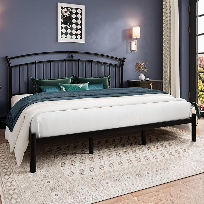 Einhomn King Size Bed Frame, Black Metal Bed Frame with 12" Under-Bed Storage, Heavy Duty Steel Slat Support, Noise-Free, No Box Spring Needed, Easy Assembly
