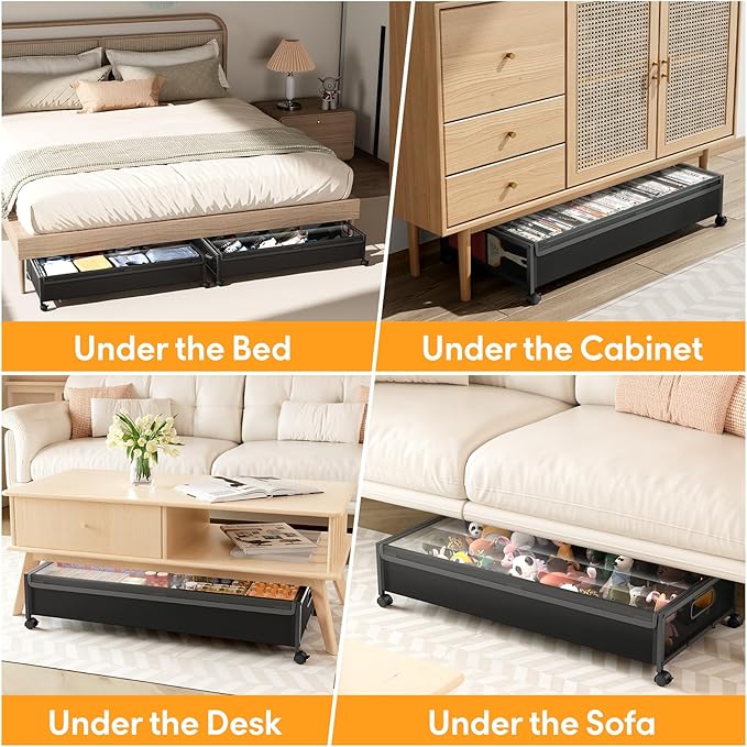 Under Bed Storage with Wheels,1 Pack Under Bed Storage Containers,Underbed Shoe Storage Bedroom