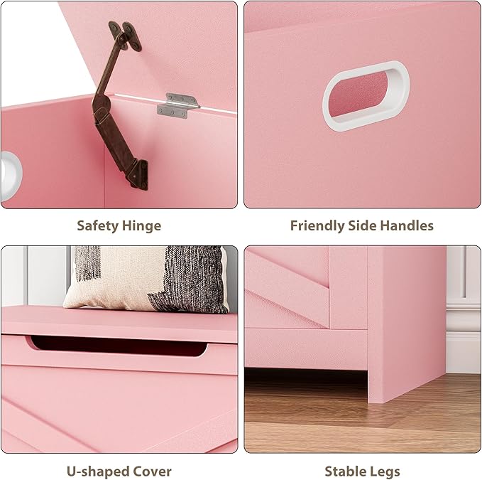 GarveeHome 30 in Storage Chest, Wooden Storage Bench with Safety Hinge, Easy Assembly, Large Shoe Bench for Entryway, Living Room, Bedroom