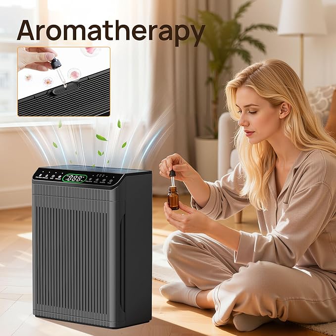 Air Purifiers for Home Large Room, Air Purifier up to 2200sq.ft, PM2.5 Air Quality Display, Sleep Mode with Fragrance for Smoke Dust Odors, ET066, Graphite, 1Pack+3Modes