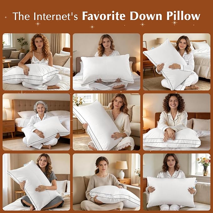 3 in 1 Adjustable Goose Down Pillows King Size Set of 1, Cooling Cover Bed Pillows, Fluffy Soft Feather Down Pillow for Back, Stomach or Side Sleepers, 20" x 36"