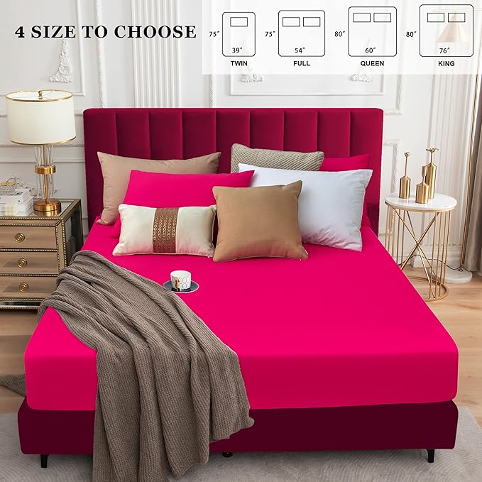Sufdari Twin XL Mattress Protector,Waterproof Mattress Protector,Fitted Sheet Style Mattress Cover with 18" Deep Pocket,Washable and Comfortable-Deep Pink,Twin XL
