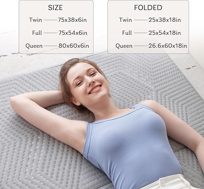 MLILY Tri-Fold Memory Foam Mattress, 6 inch Queen Folding Mattress with Collapsible and Washable Cover, Travel and Guest Mat, 80"×60"×6", Grey