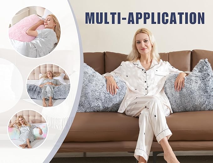 Fluffy Silk Full Body Pillow for Adults 20x54 Satin Body Pillow Cover Pillowcase with Memory Foam for bed Purple Pregnancy Cuddle Snuggles Body Pillows for Sleeping Side Sleeper Pillows for Adults