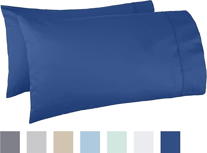 Amazon Basics 400 Thread Count 100% Cotton Pillow Cases, Sateen Weave, King Size, 40" x 20", Navy, Set of 2, Pillows Not Included