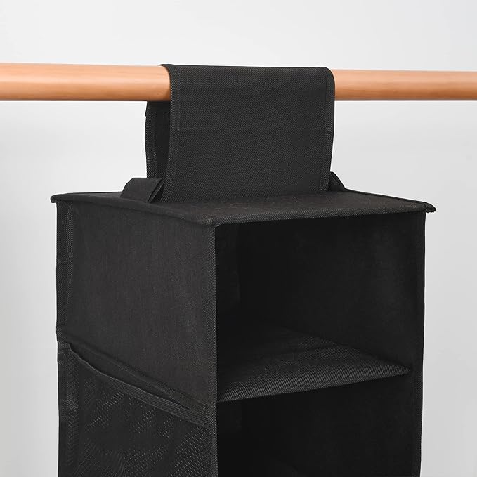 Berdeng Hanging Shoe Organizer for Closet with Side Mesh Pockets,Hat Racks for Baseball Caps,Shoe and Hat Holder & Storage,8-Shelf,Black,2 Pack