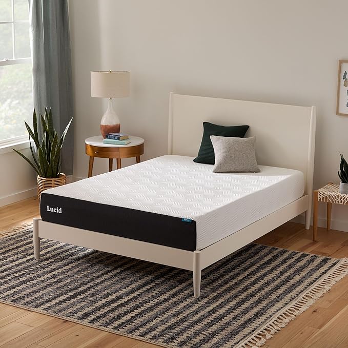 Lucid 10 Inch Memory Foam Mattress - Firm Feel - Infused with Refreshing Bamboo Charcoal and Cooling Gel - Bed in a Box - Temperature Regulating - Pressure Relief - Breathable - Queen Size