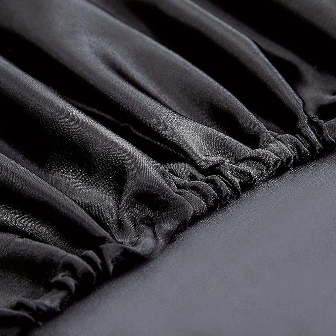 Homiest 4pcs Extra Deep Pocket Satin Sheets Full Size Bed Set, 18-24 Inch Deep Pocket Black Sheets, Silky Luxury Bedding Fits Ultra Deep Mattress