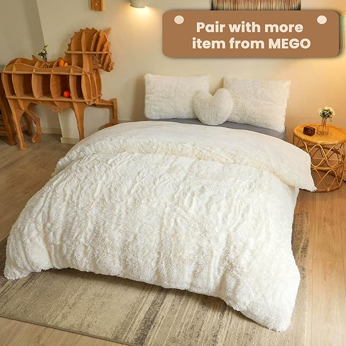 MEGO Fluffy Body Pillow Cover, 20x54 Shaggy Faux Fur Body Pillow Case, Ivory Comfy Plush Fuzzy Body Pillowcase, Furry Long Throw Bed Pillow Cover with Zipper for Adults Women Side Sleeper Cream Beige