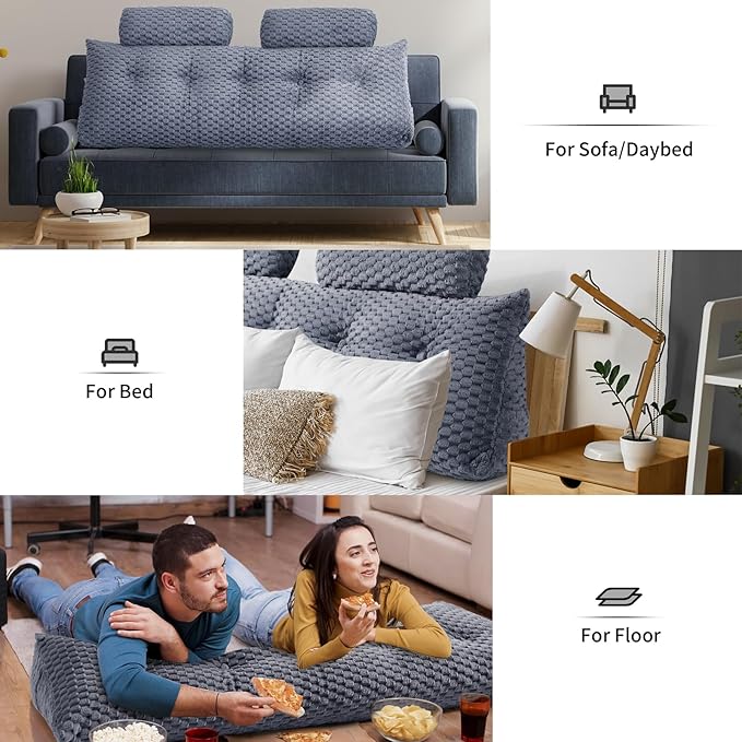 Wedge Headboard Pillow King- Bed Wedge Pillow for Headboard Triangular Headboard Pillow with Neck Roll Pillow-Large Bolster for Sitting in Bed Backrest Positioning Support (Grey,76x8x20 Inches)