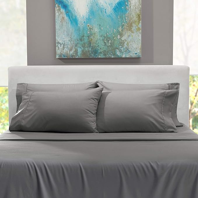 Hearth & Harbor Extra Deep Pocket Sheets - Fits Mattress 18-24 Inches Deep - Extra Deep Pocket California King Size - 6 Piece Cal King Sheets - Cal King, Grey