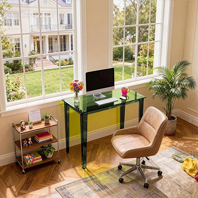Acrylic Desk, Clear Modern Writing Table for Home Office (Green, Small)