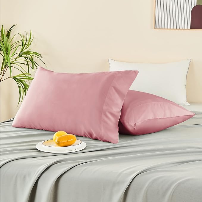 BEDELITE Pillow Cases Queen Size Set of 2, Rayon Derived from Bamboo, Cooling Pillow Cases for Hot Sleepers & Night Sweats, Breathable and Silky Soft Envelope Pillowcases(Rose Pink, 20"x30")