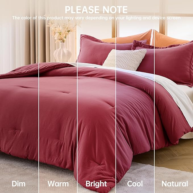 MUXHOMO Queen Comforter Set, All Season Ultra Soft Down Alternative Bedding - 3 Piece Lightweight Bed Set Includes 1 Comforter (90"x90") and 2 Pillow Shams (20"x26"), Burgundy Red