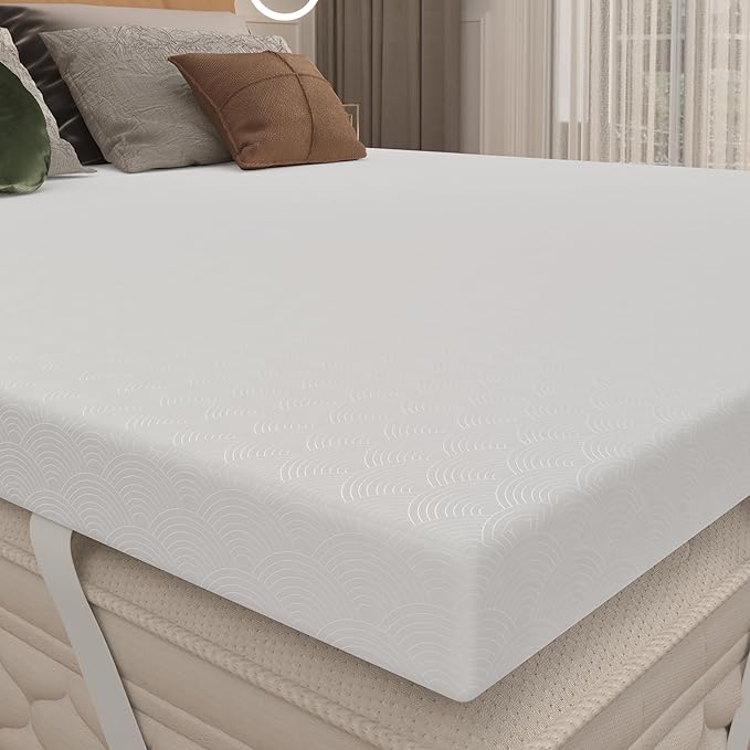 Zenzy 3" Queen Bamboo Mattress Topper Cover, Oeko-TEX Certified, Ultra-Soft Zippered Topper Protector with Adjustable Straps, Washable (Cover Only)