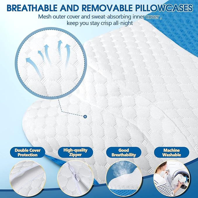 CHxxy Cervical Neck Pillow for Pain Relief Sleeping, Memory Foam Pillows, Ergonomic Side Sleeper Pillows for Adults, Orthopedic Neck Support Pillow for Back Stomach Sleepers-King Size&Blue