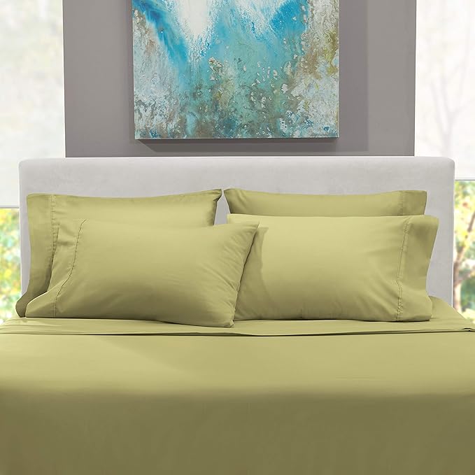 Hearth & Harbor Extra Deep Pocket Queen Sheets Sets - Fits Mattress 18-24 Inches Deep - Extra Deep Pocket Sheets - 6 Piece Queen Size - Sage