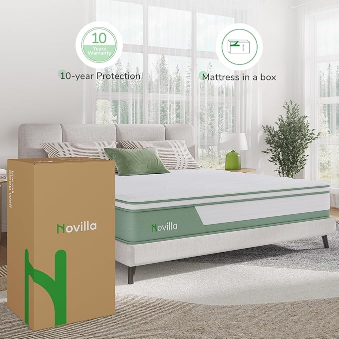 Novilla Mattress Full, 12 Inch 5-Zone Hybrid Mattress with Gel Memory Foam for Pressure Relief & Cool Night, Midume Firm Full Mattress in A Box