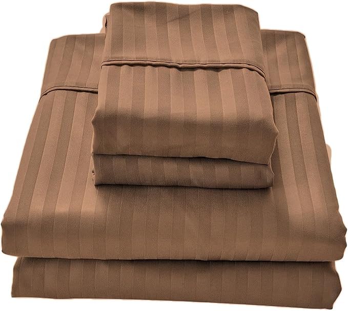 Kingnex Striped Sofa Bed Sheets Queen for Sleeper Sofa Bed Soft Double Brushed 4 Piece Bedding Pillowcase Set (60"x74"x6") Coffee