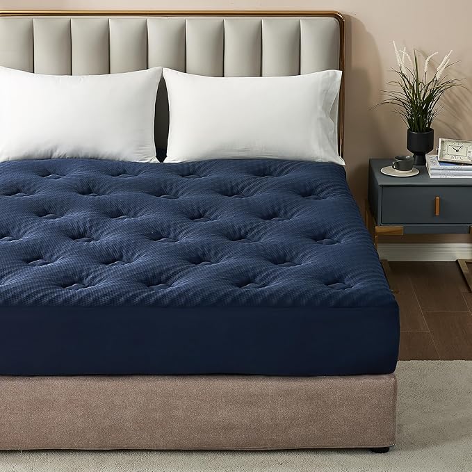 Hansleep California King Mattress Topper Memory Foam, California King Foam Mattress Topper Viscose Derived from Bamboo, Cal King Size Bed Mattress Pad Cover for Back Pain Relief, 72" x 84", Navy